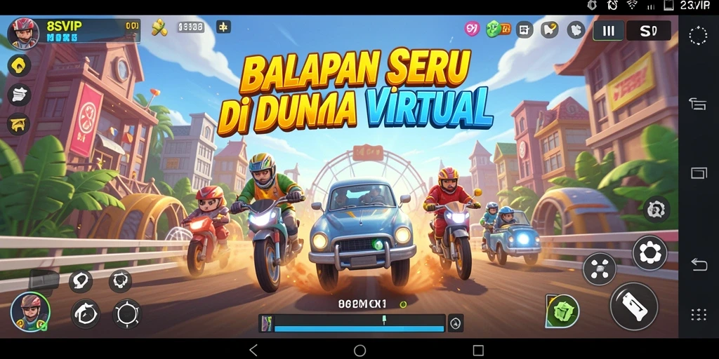 Screenshot gameplay 8SVIP menunjukkan balapan yang mendebarkan dan mobil yang mengesankan.