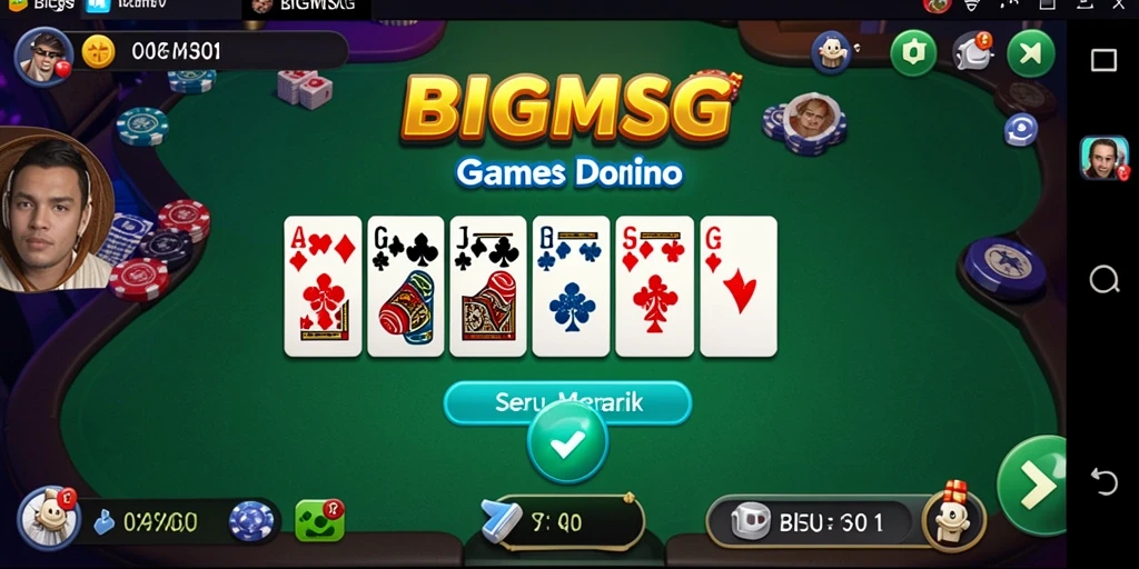 Screenshot gameplay BIGMSG menunjukkan suasana permainan Domino yang seru.
