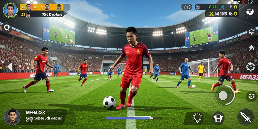 Tampilan gameplay MEGA338 dengan grafis sepak bola yang menarik.
