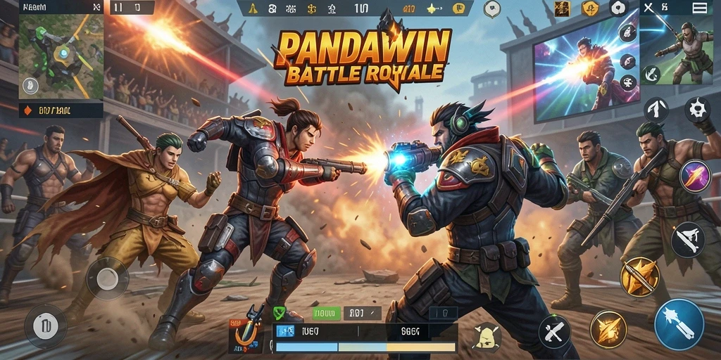 Tampilan seru dari gameplay Battle Royale di PANDAWIN.