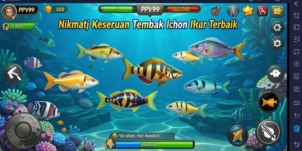 Tangkapan layar gameplay PPV99 menampilkan suasana seru saat menangkap ikan.