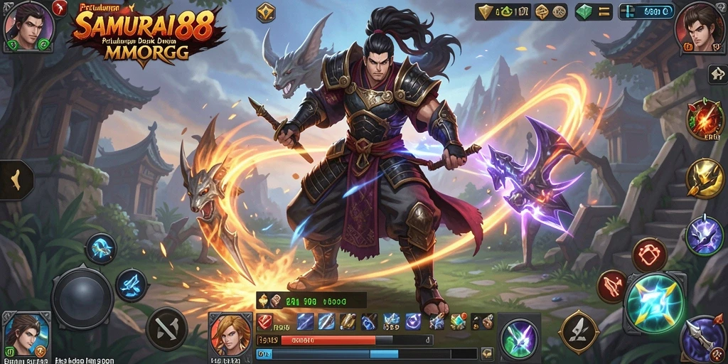 Tampilan aksi seru dari gameplay SAMURAI88 dengan pertarungan samurai yang mendebarkan.